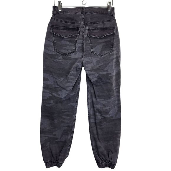Express Cropped Straight Pant Womens 2 Gray Camo High Rise Cinched Jogger Cuff - Picture 2 of 9